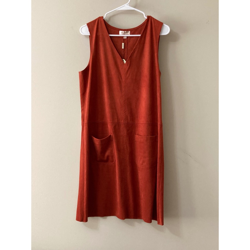 MSSP Max Studio Terracotta Faux Suede V-Neck Pockets Shift Dress Large NWT
